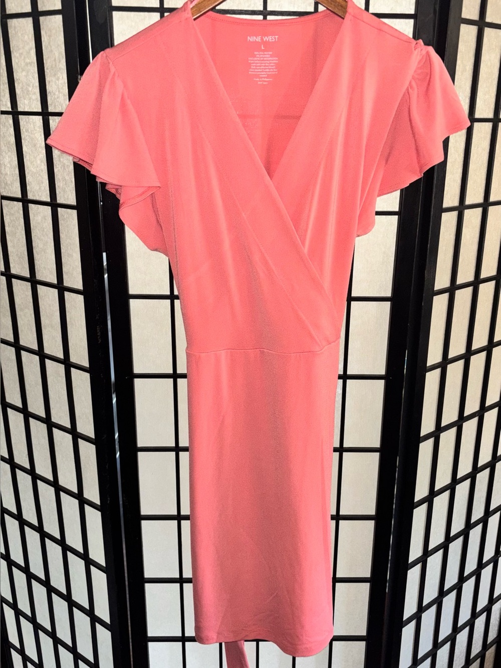 Nine West Coral Pink Wrap-Style Midi Dress